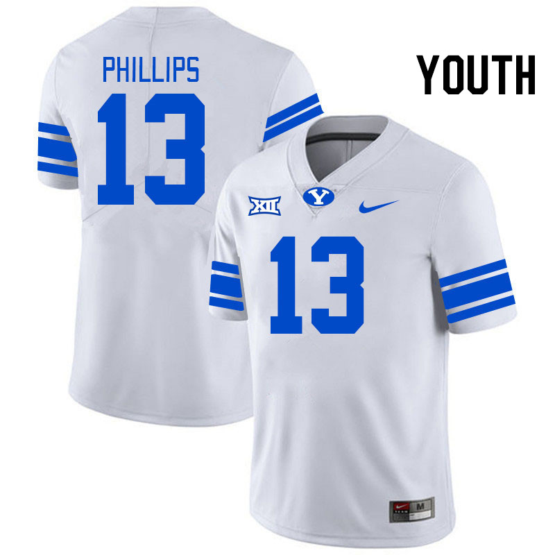 Youth #13 Jojo Phillips BYU Cougars College Football Jerseys Stitched Sale-White